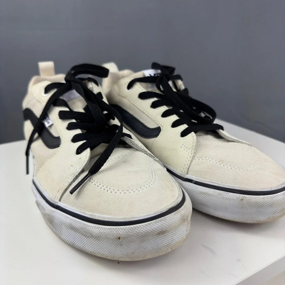 Vans Filmore Sneakers Mens 9 Cream Black Suede Canvas Low Top Skate Shoes 721454